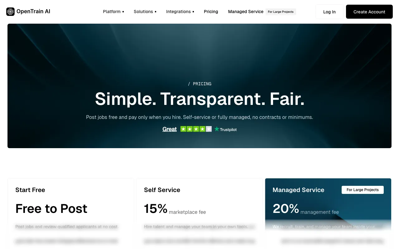 OpenTrain AI — pricing page