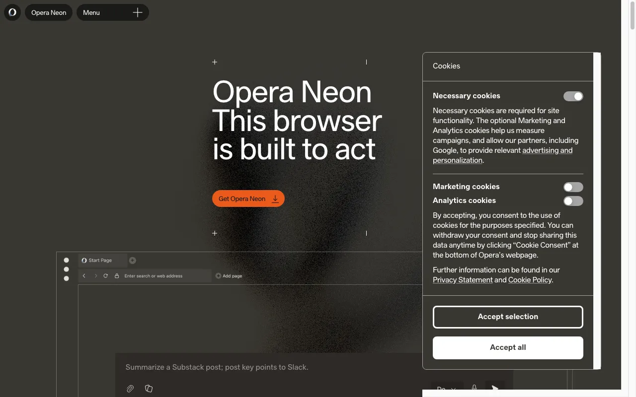 Opera Neon — preview screenshot