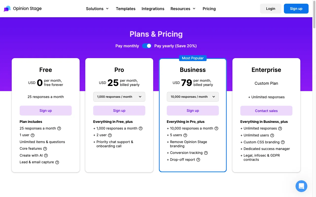 Opinion Stage AI — pricing page