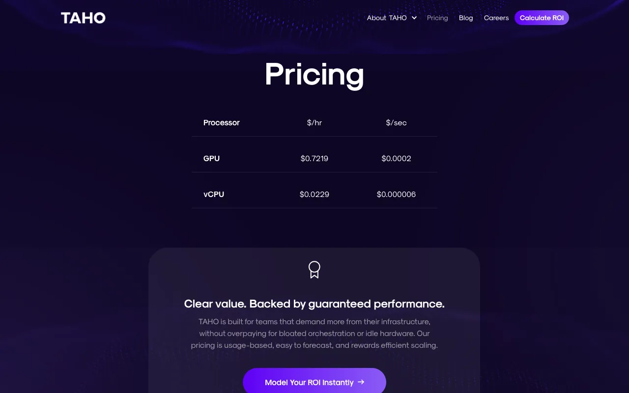 TAHO — pricing page