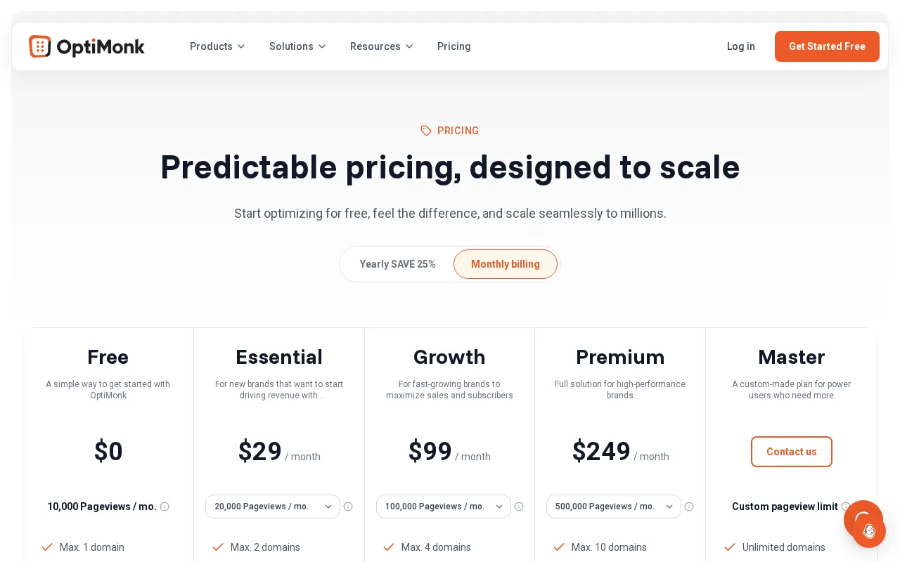 OptiMonk — pricing page
