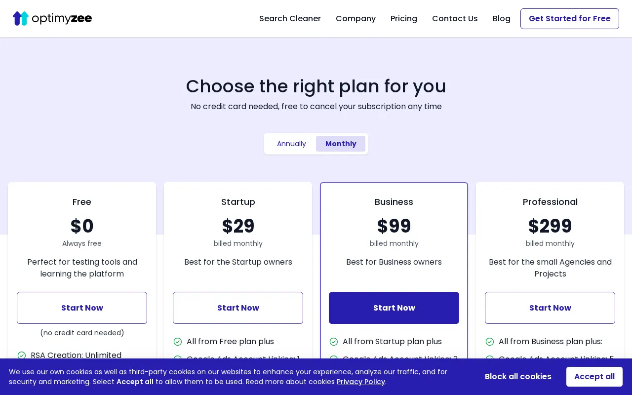 Optimyzee — pricing page