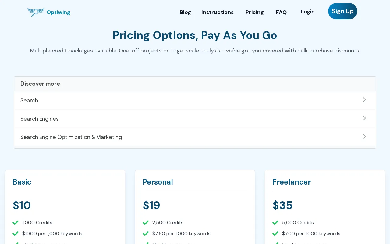 Optiwing — pricing page