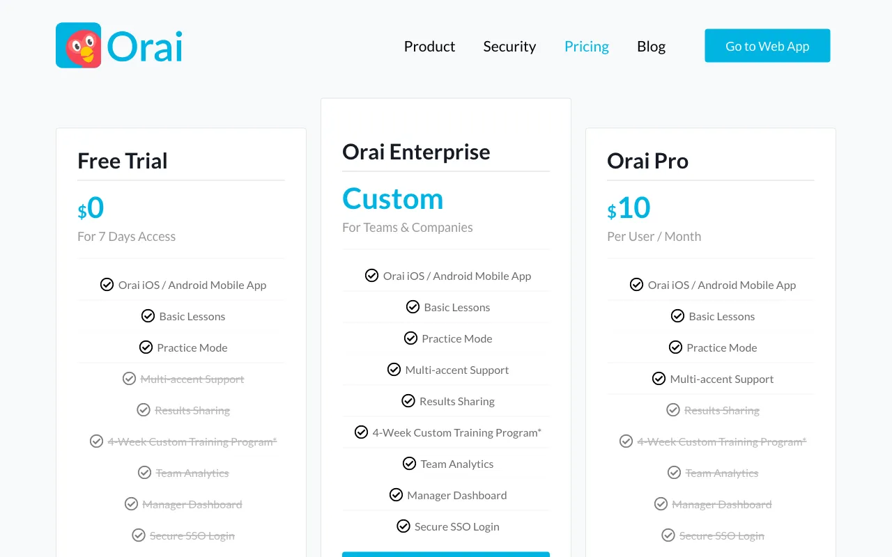 Orai — pricing page