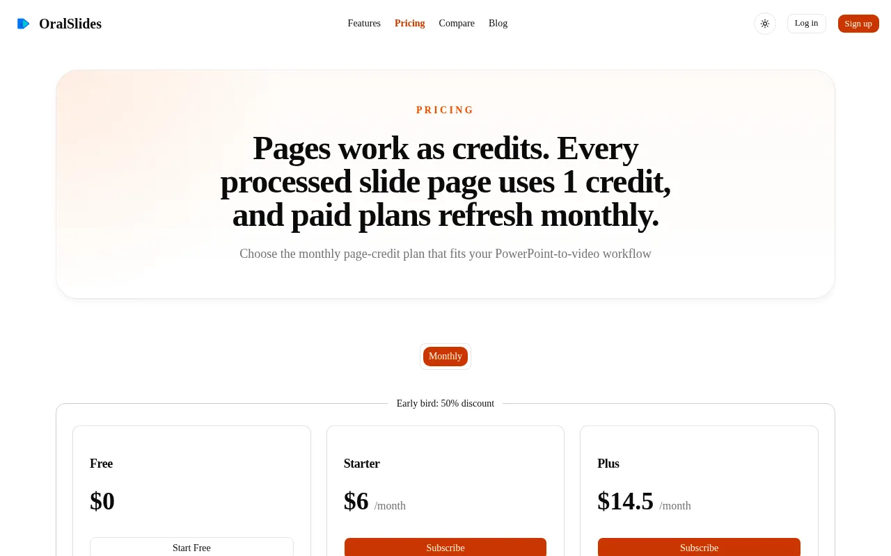 OralSlides — pricing page