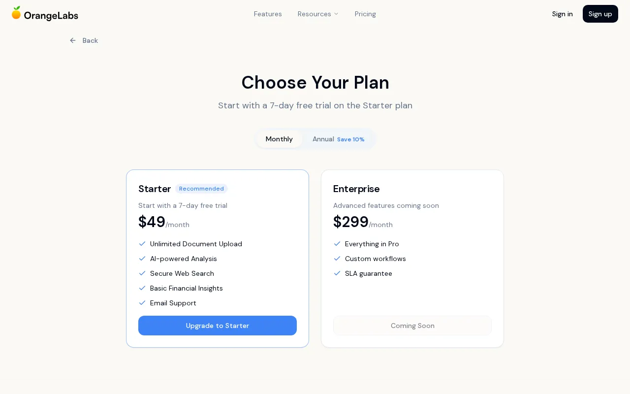 OrangeLabs — pricing page