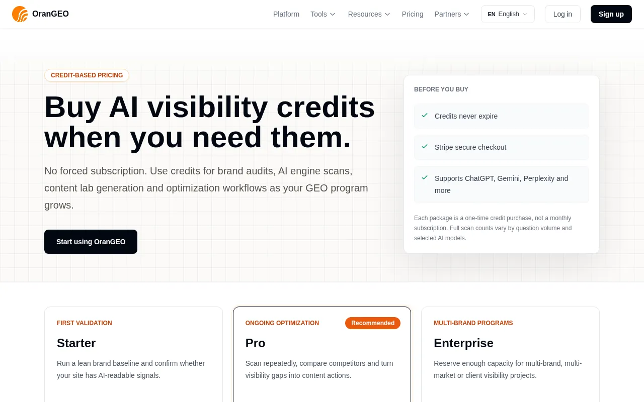 OranGEO — pricing page