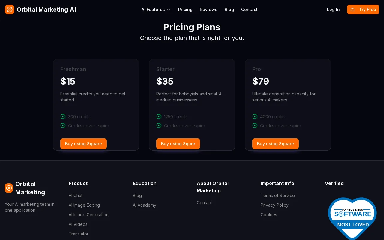Orbital Marketing AI — pricing page