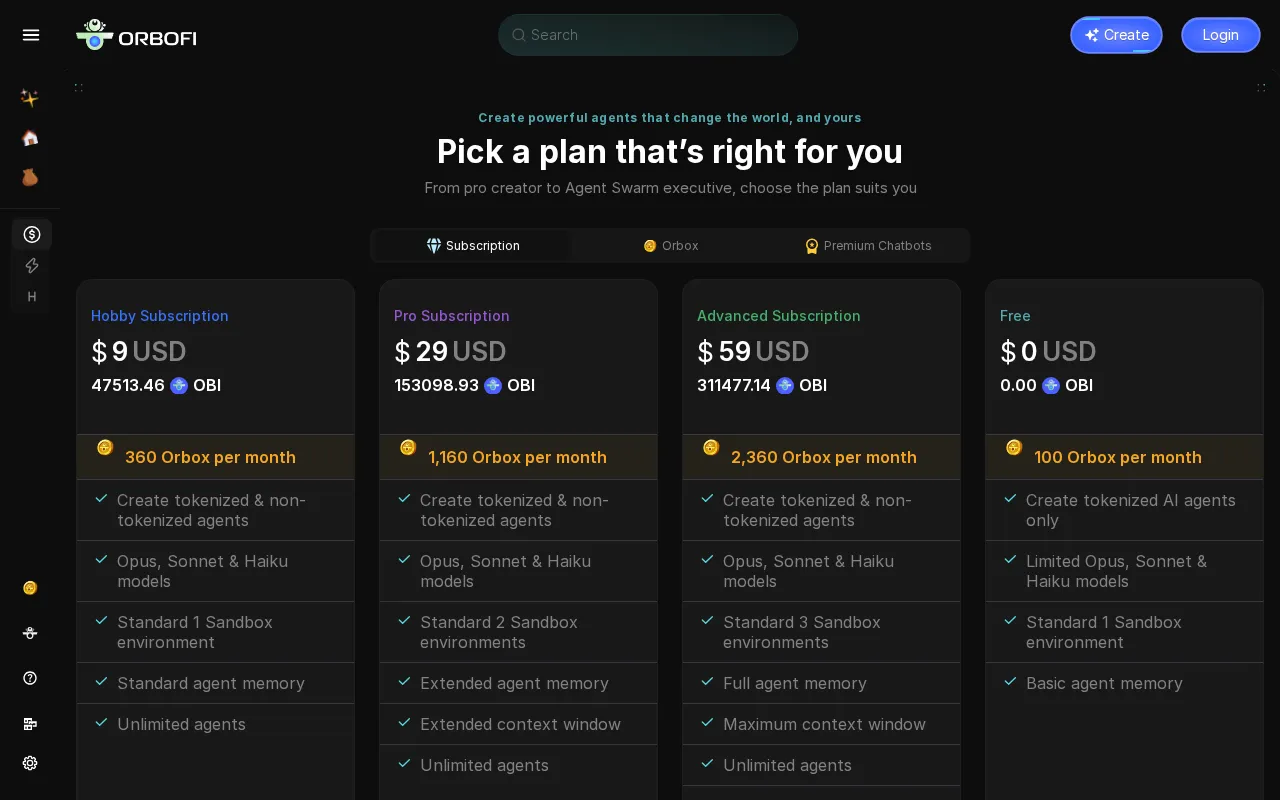Orbofi — pricing page