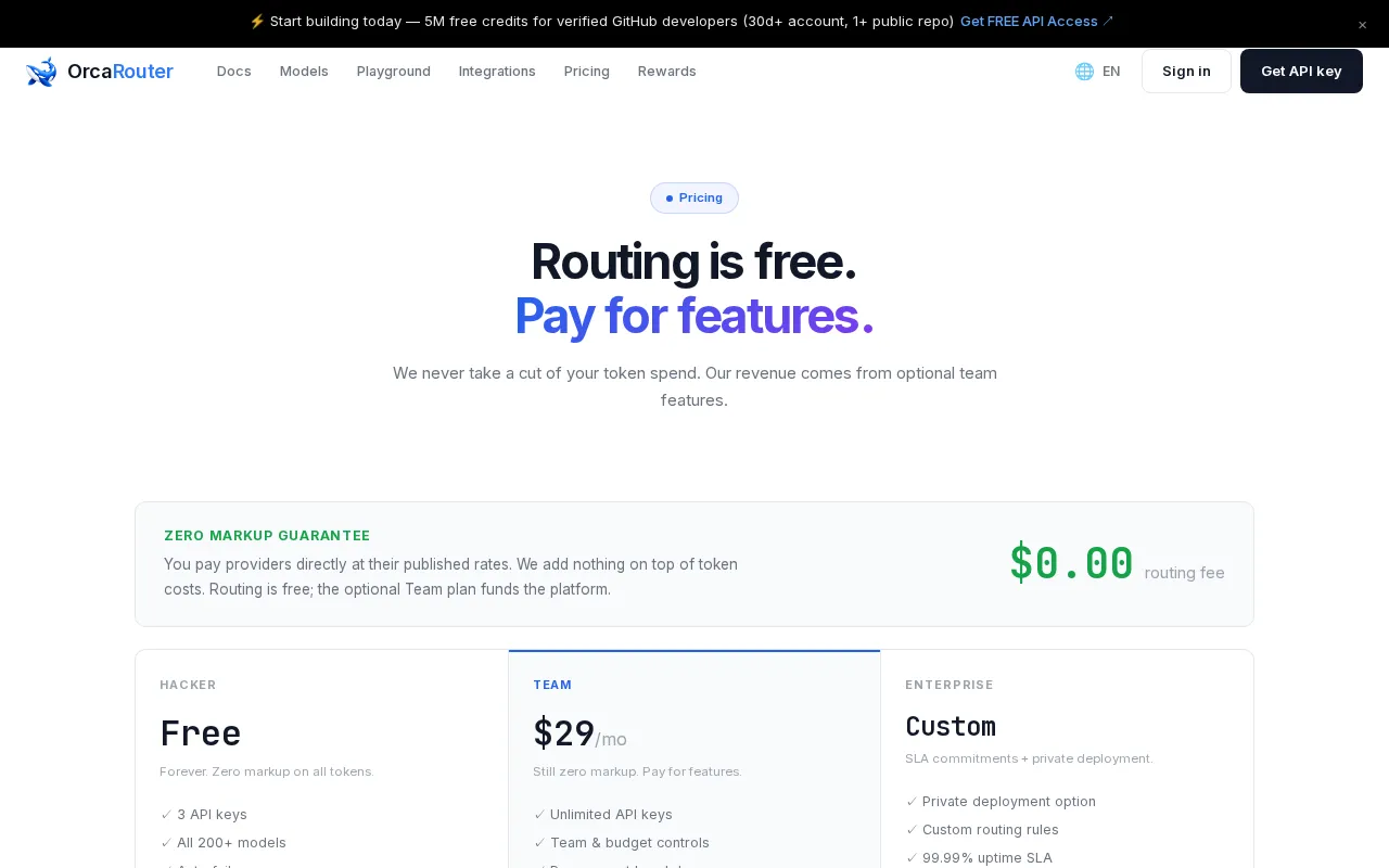 OrcaRouter — pricing page