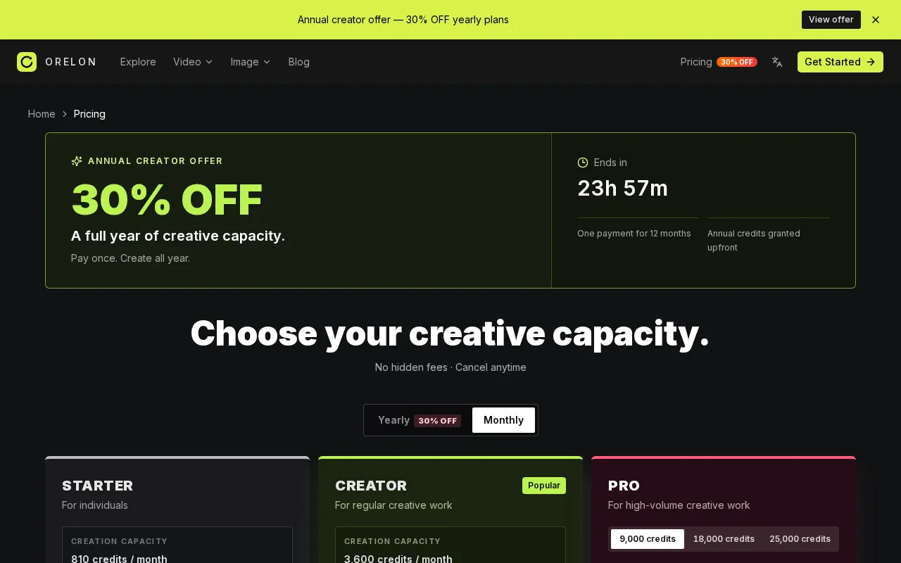 Orelon AI — pricing page