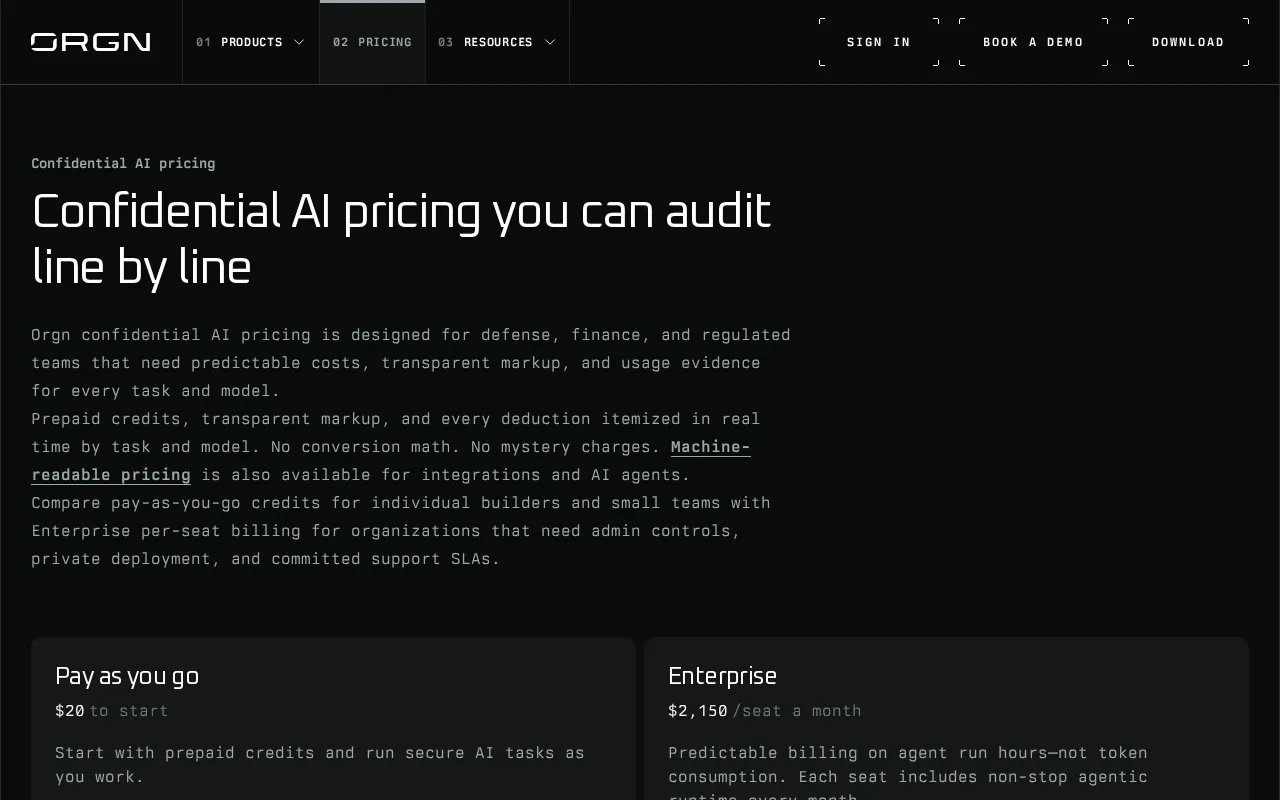 Orgn — pricing page
