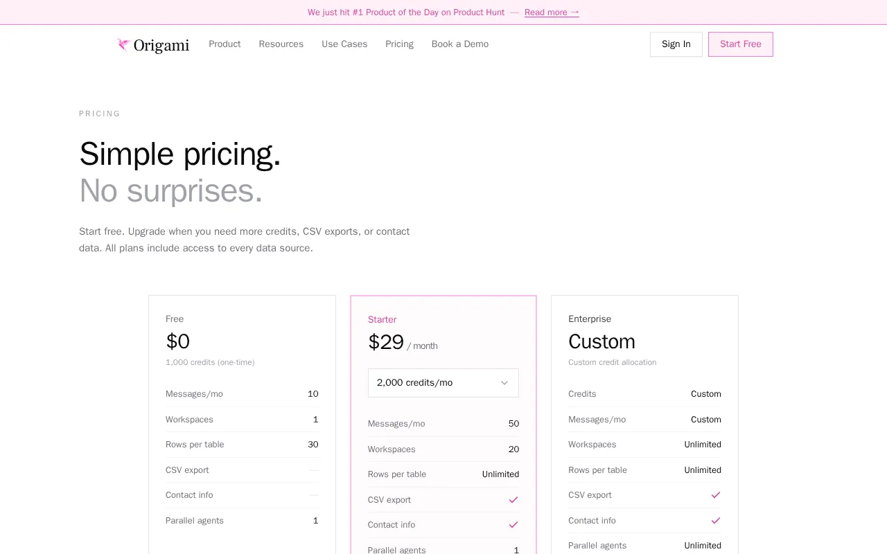 Origami.chat — pricing page