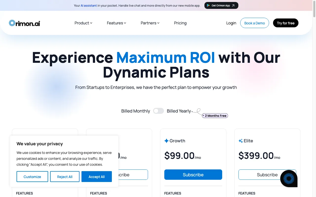 Orimon AI — pricing page