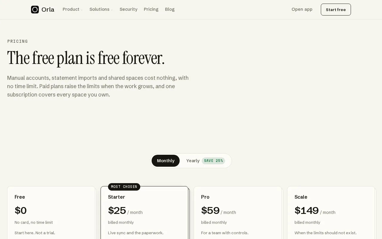 Orla — pricing page