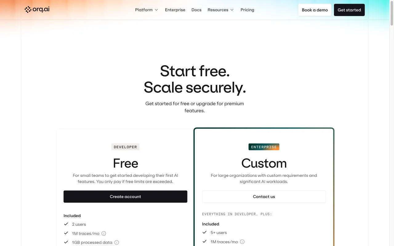 Orq.ai — pricing page