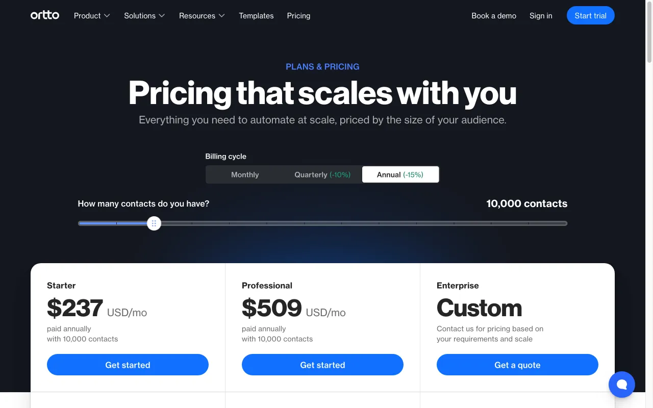Ortto — pricing page