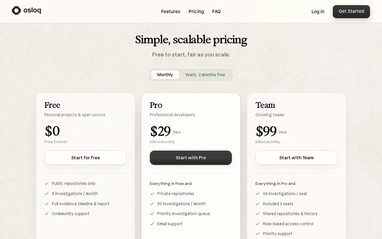Osloq — pricing page