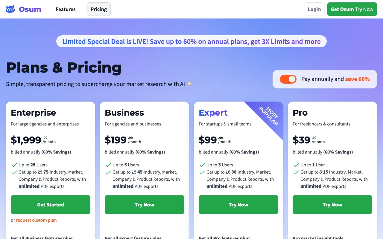 Osum.com — pricing page