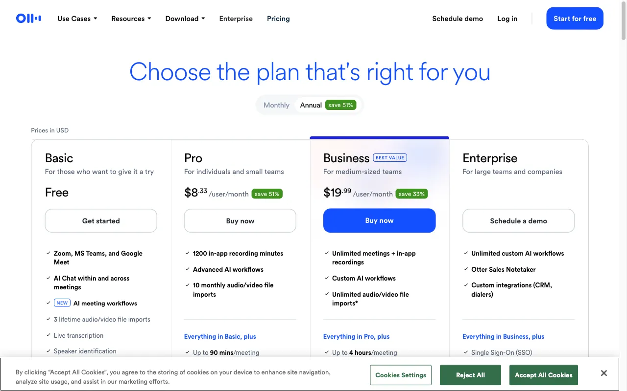 Otter.ai — pricing page