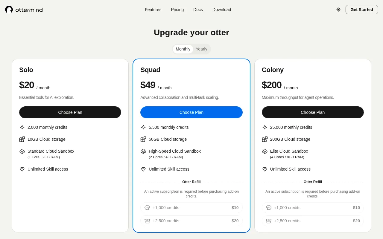 Ottermind — pricing page
