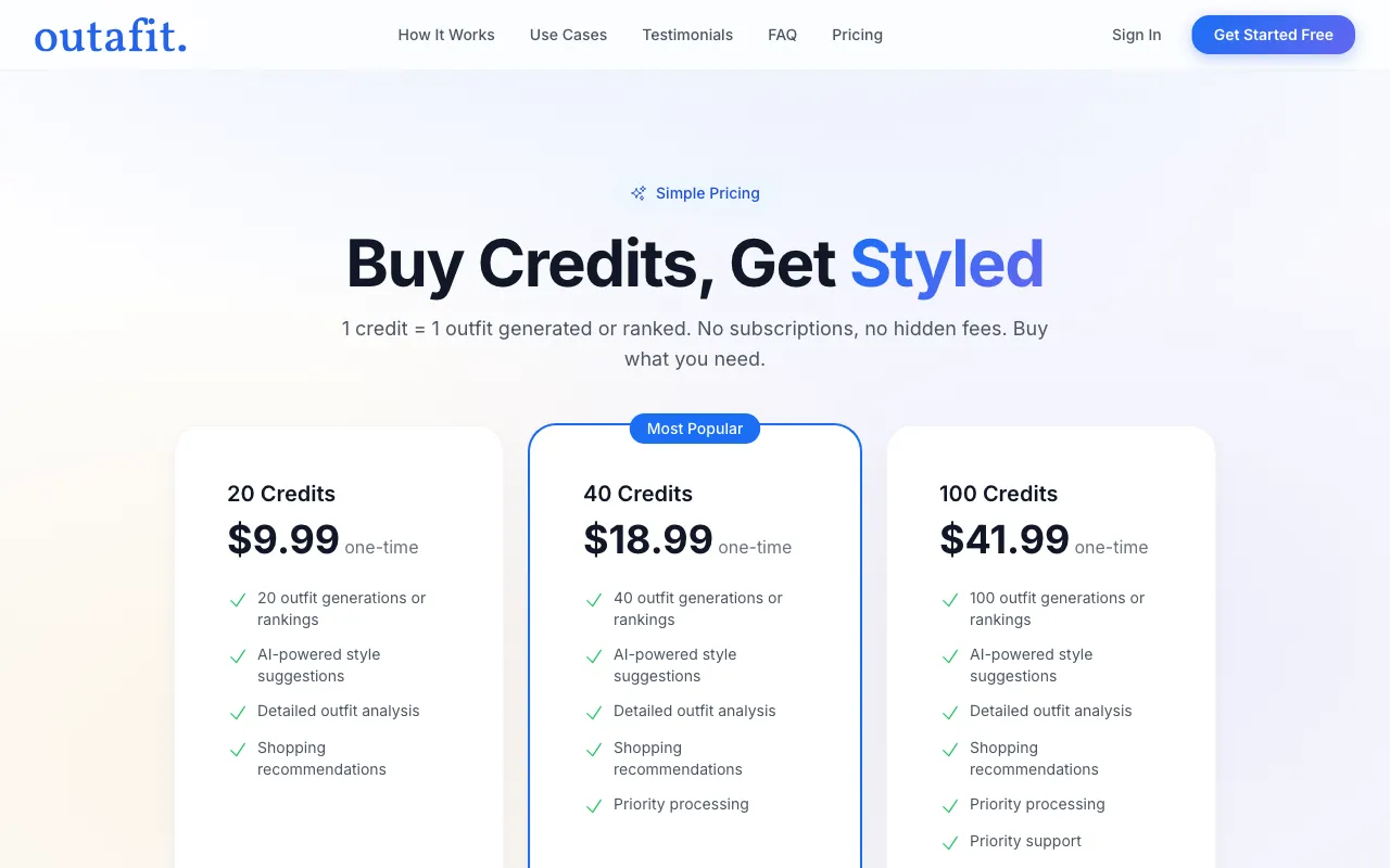Outafit — pricing page