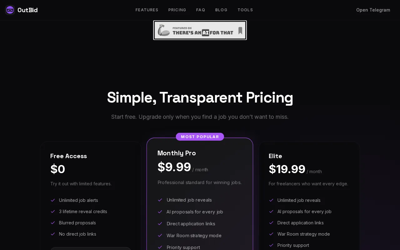 OutBid — pricing page