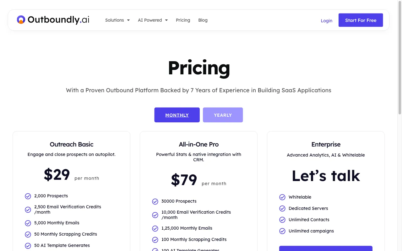 Outboundly.ai — pricing page