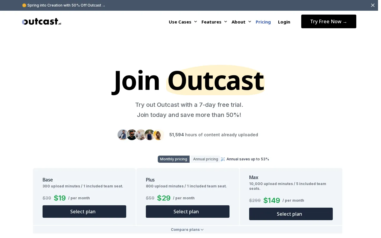 Outcast — pricing page