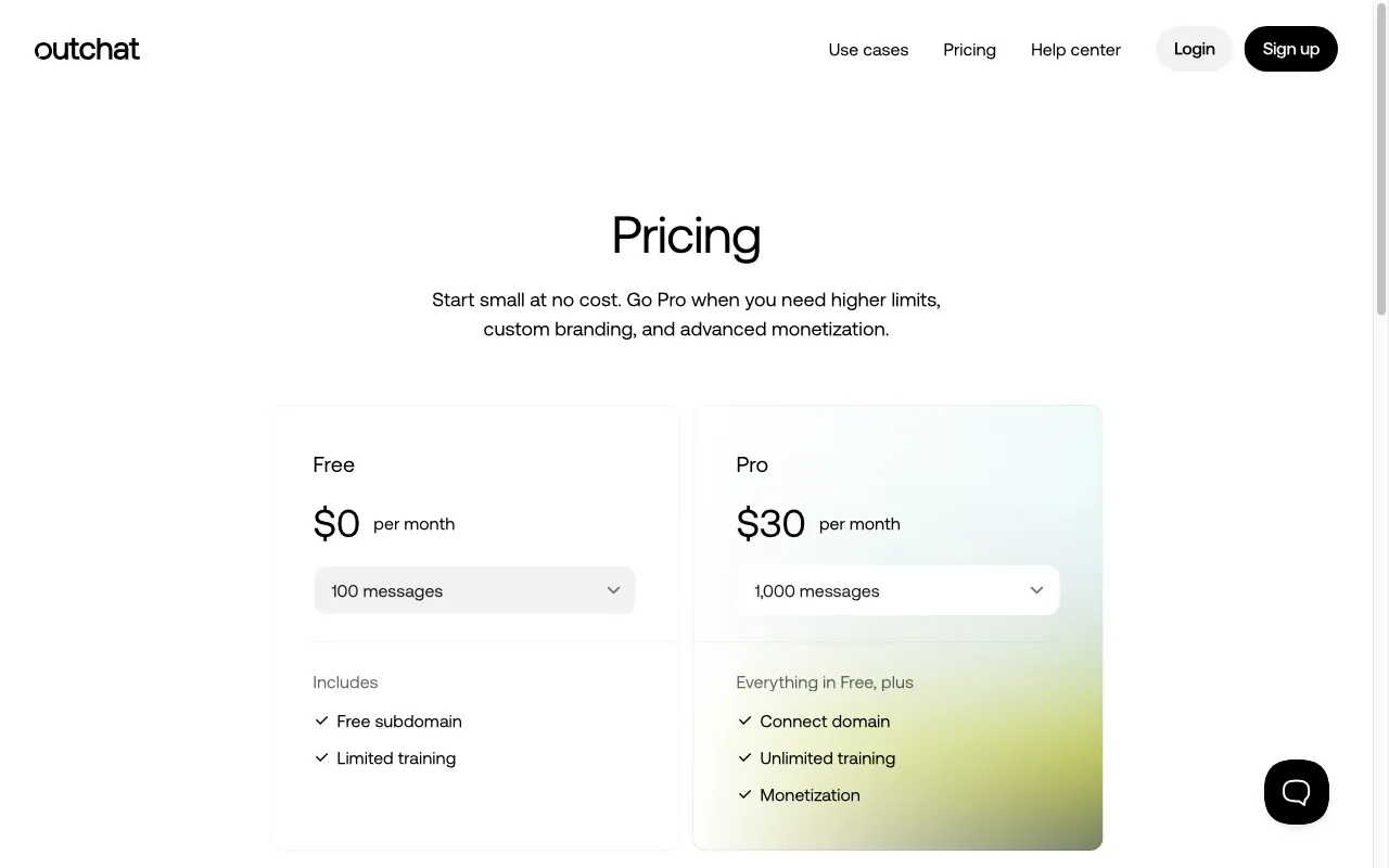 Outchat — pricing page
