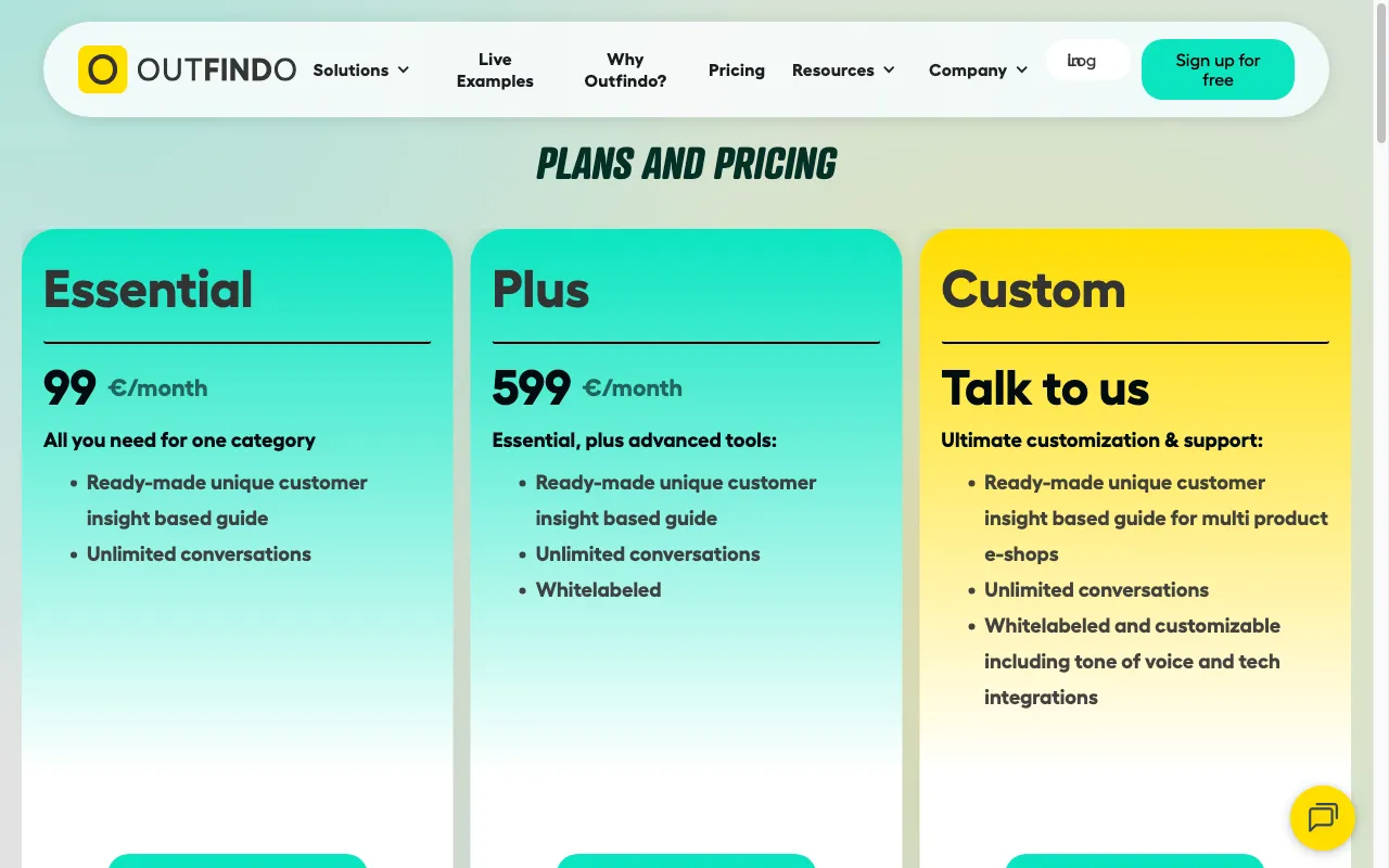 Outfindo — pricing page