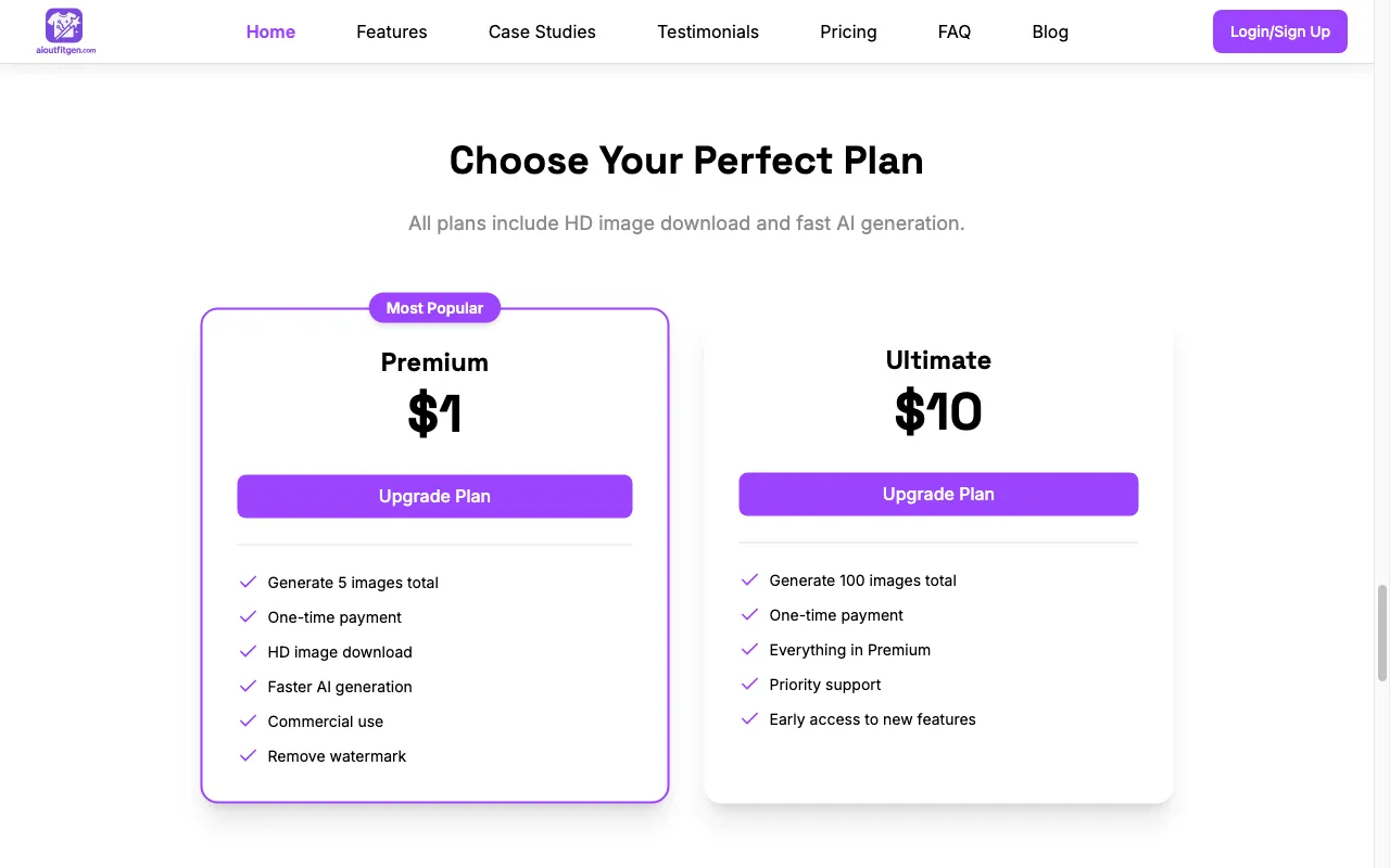 OutfitAI — pricing page