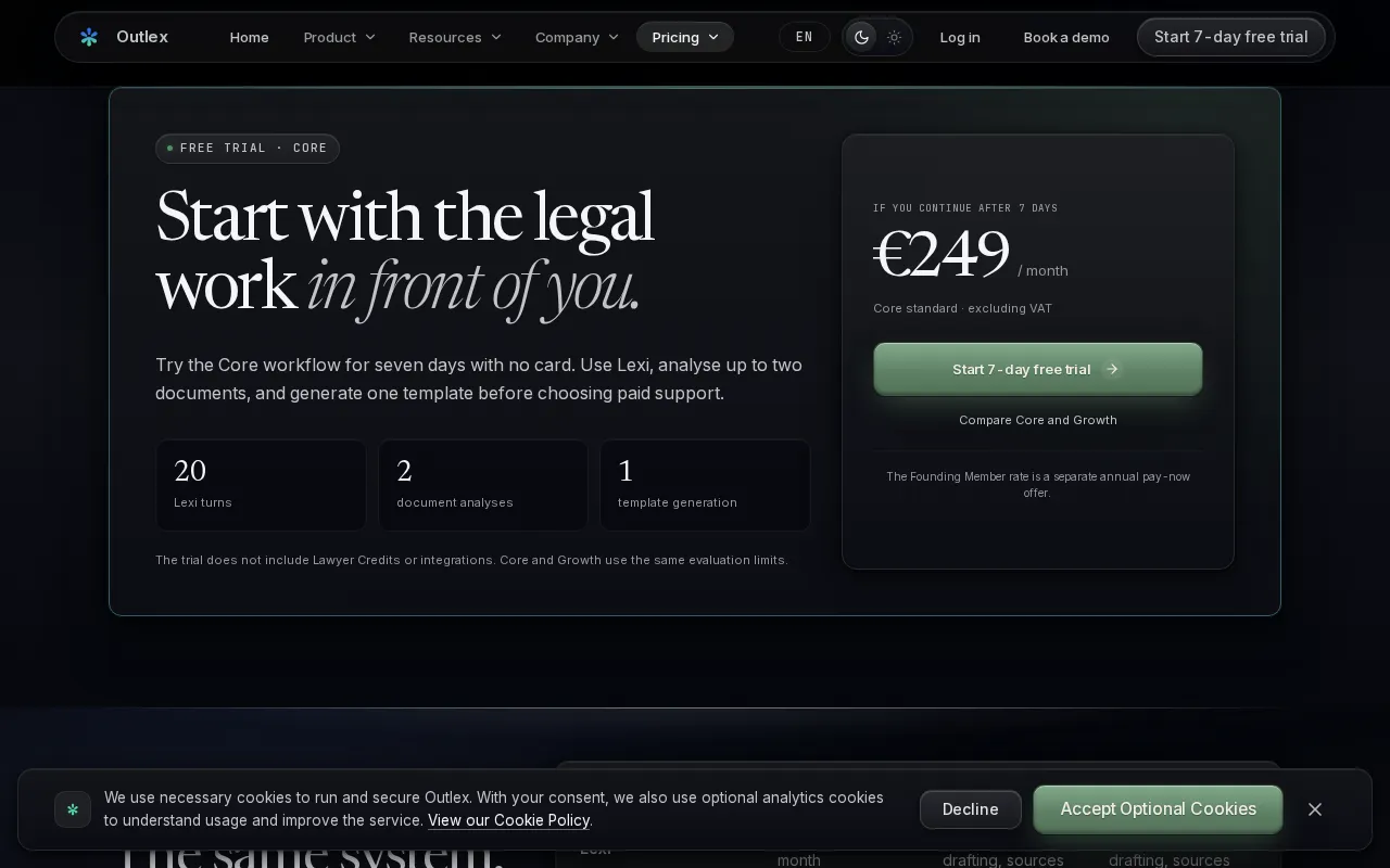 Outlex — pricing page