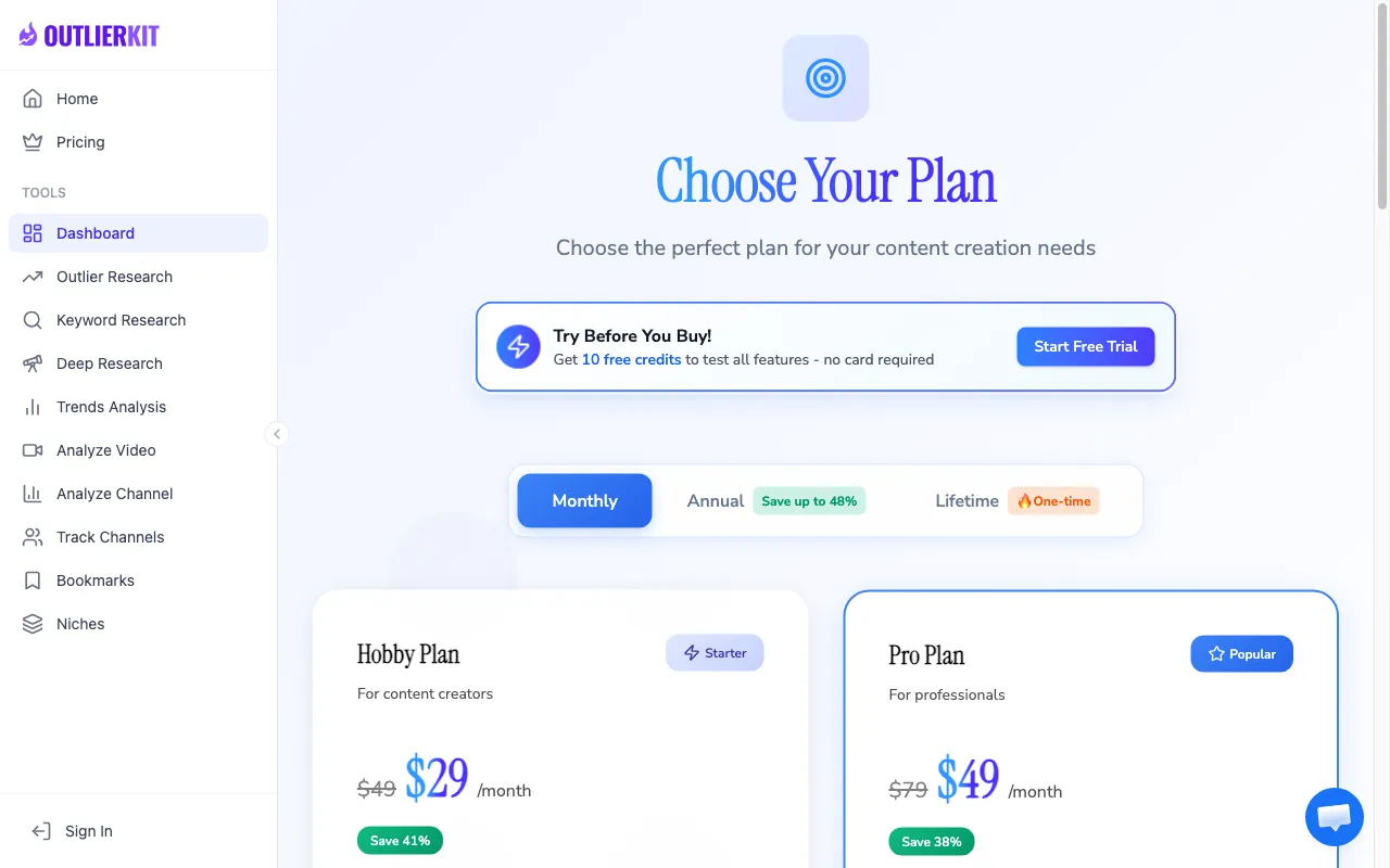 OutlierKit — pricing page