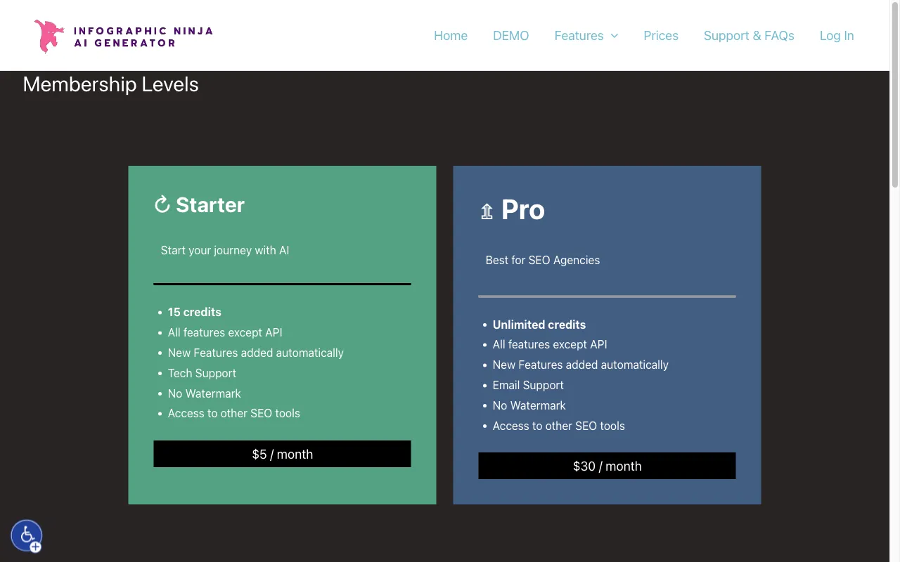 Infographic.Ninja — pricing page