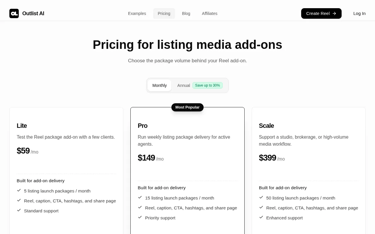 Outlist — pricing page