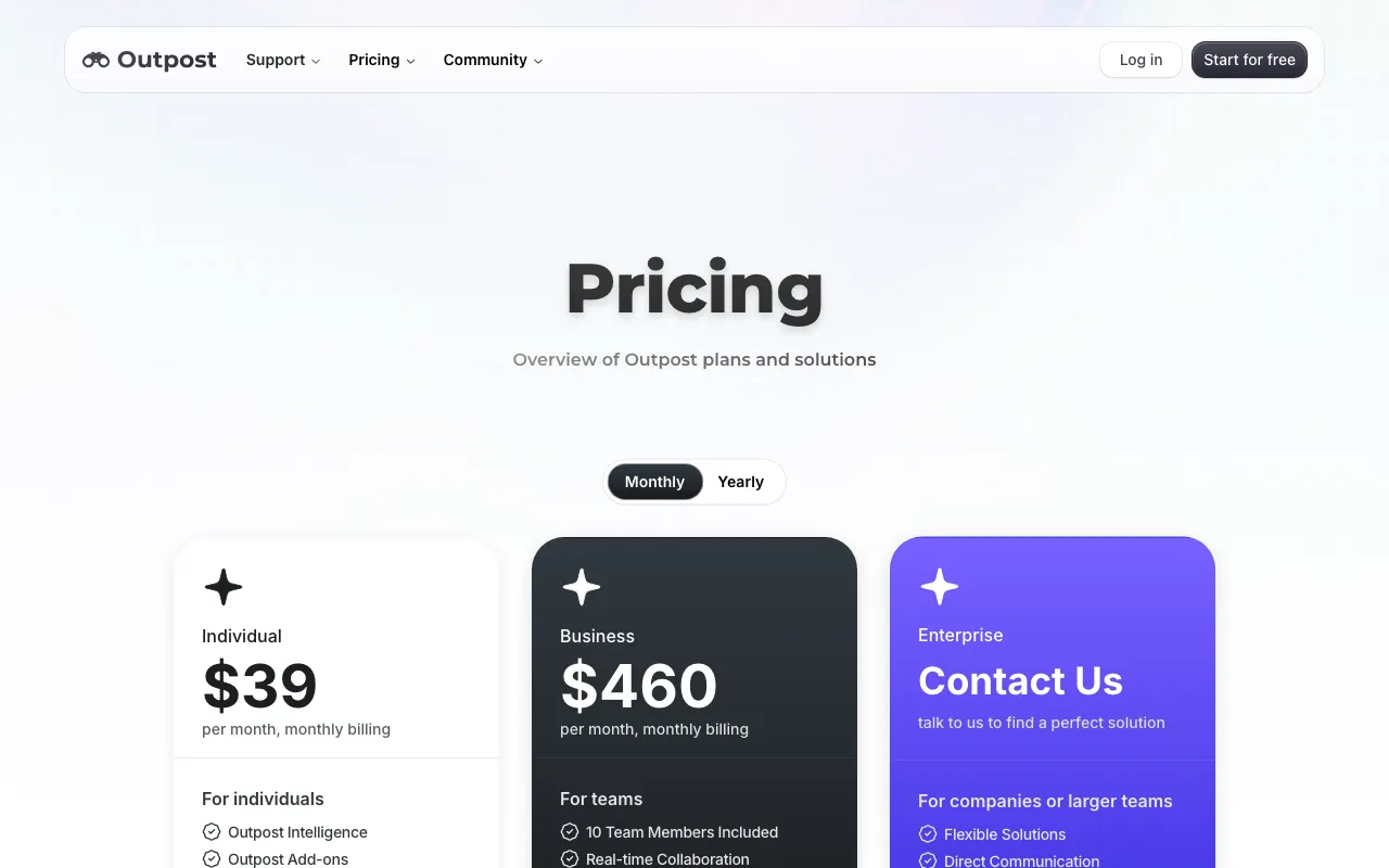 Outpost CRM — pricing page