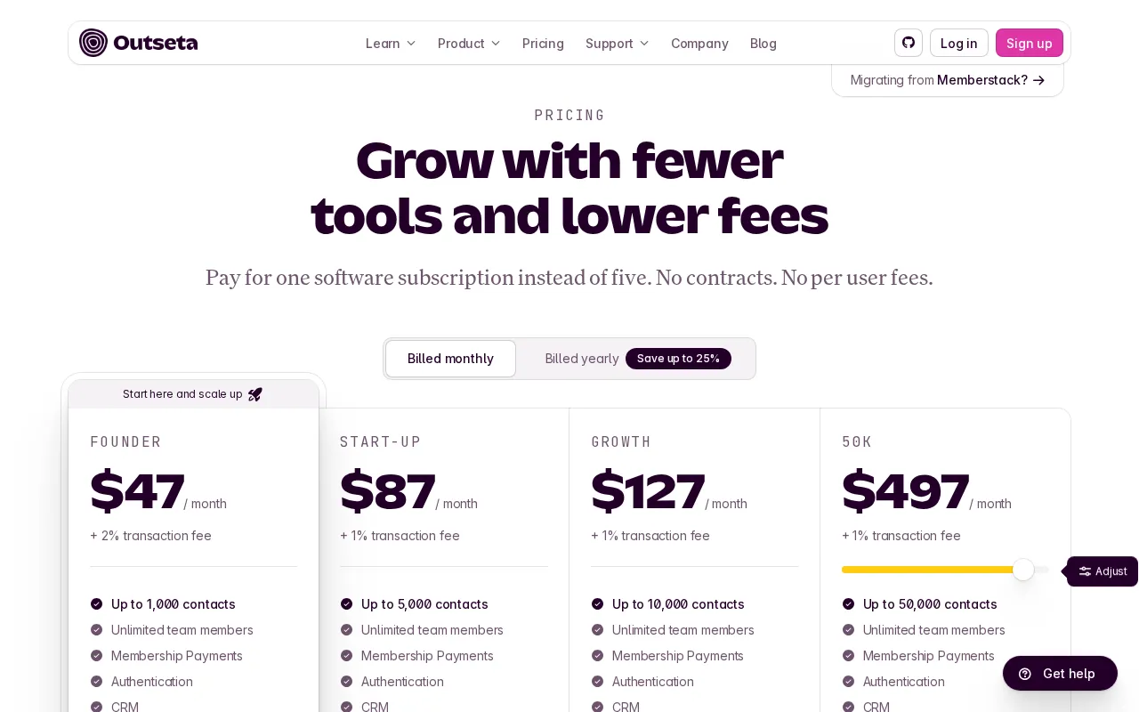 Outseta — pricing page
