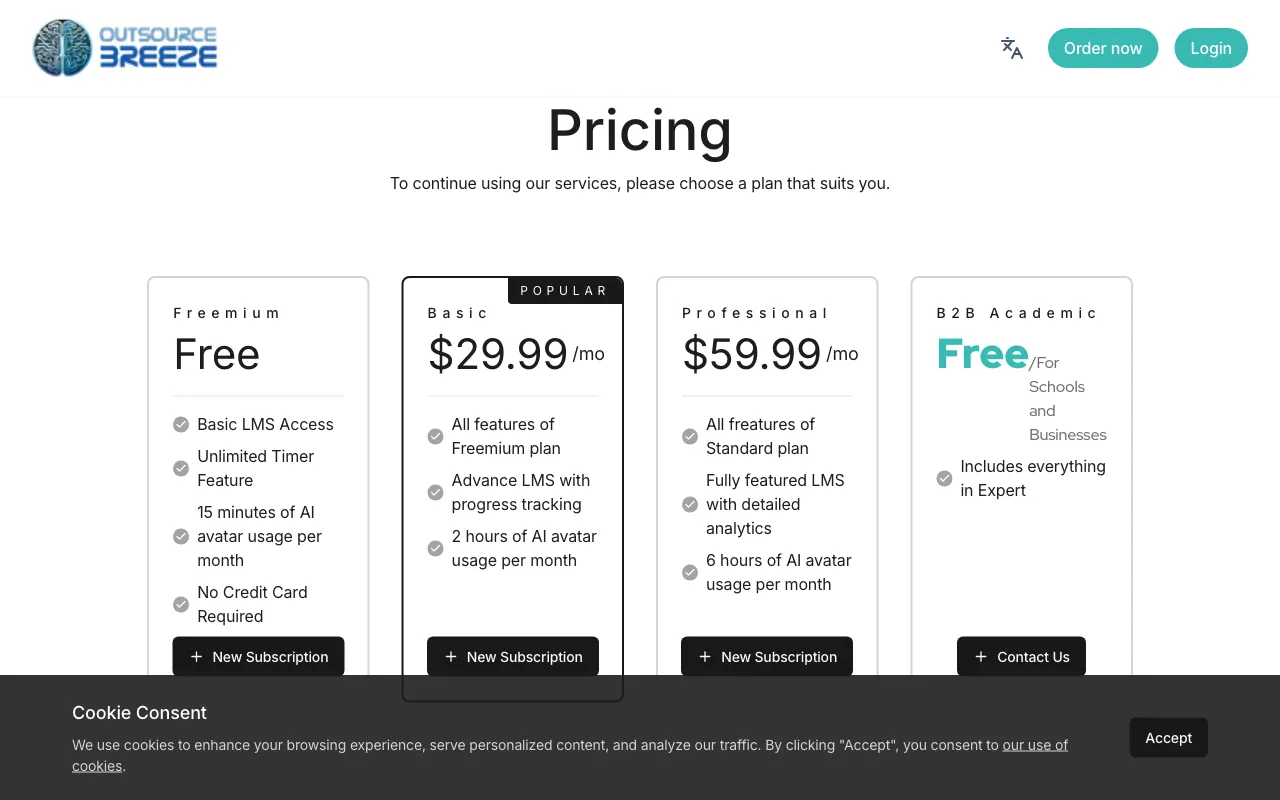 Outsource Breeze — pricing page