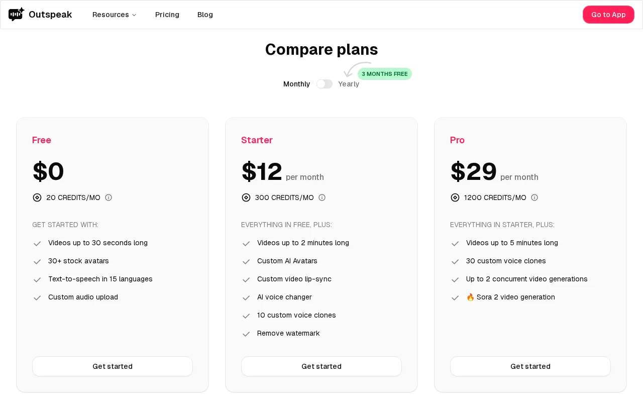 Outspeak — pricing page