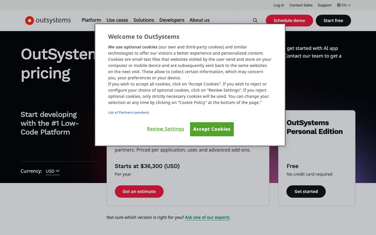 OutSystems — pricing page