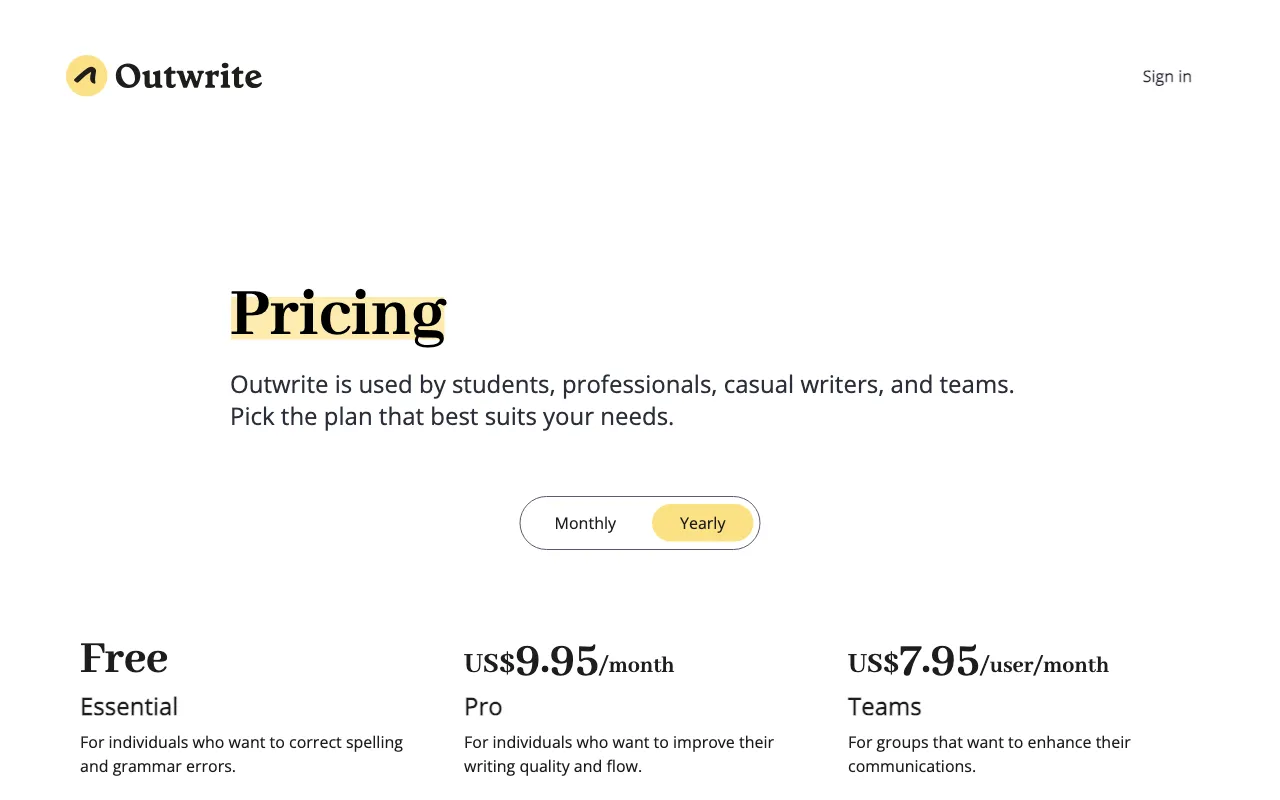 outwrite.com — pricing page