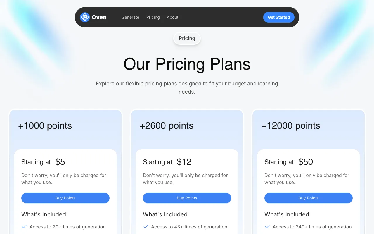 Oven AI — pricing page
