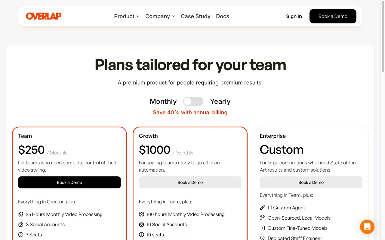 Overlap — pricing page