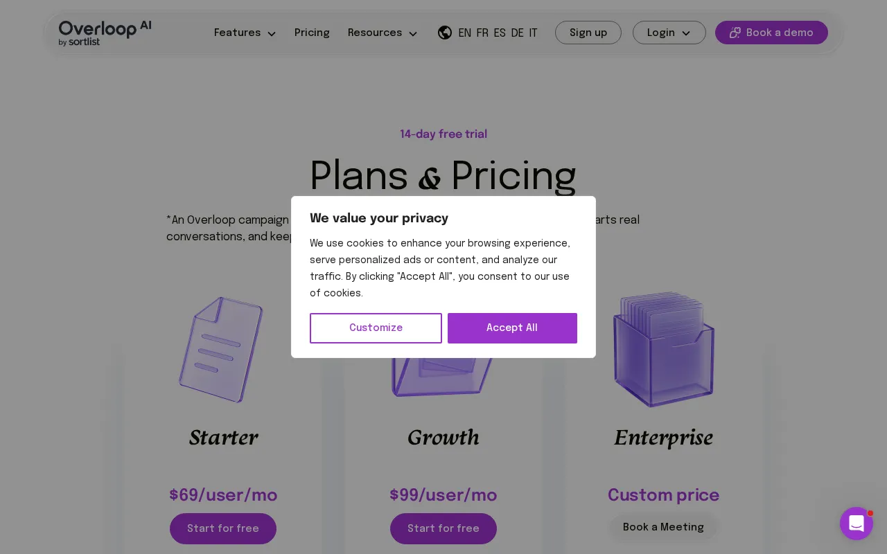 Overloop AI — pricing page