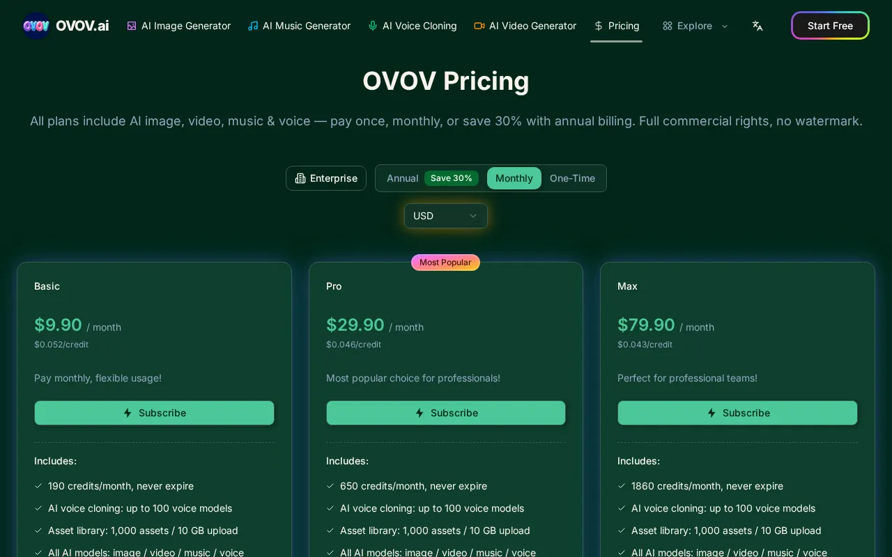OVOV — pricing page