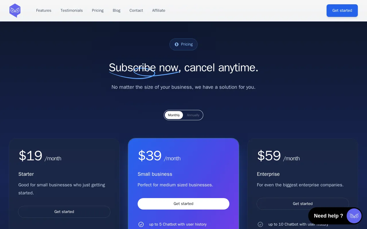 Owlbot.ai — pricing page