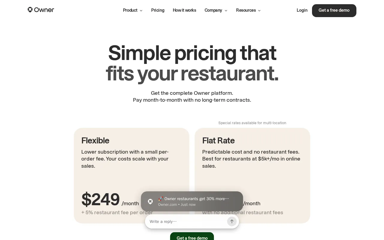 Owner.com — pricing page