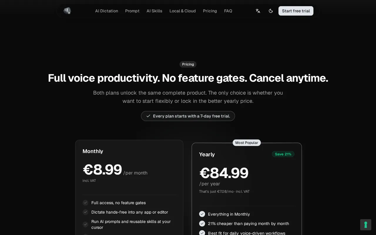 Ownvox — pricing page