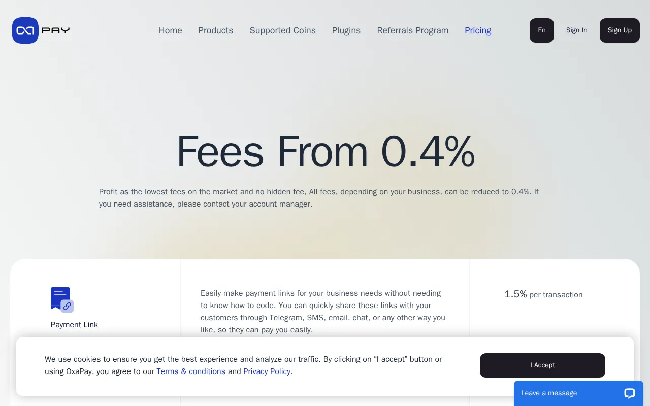 Oxapay — pricing page